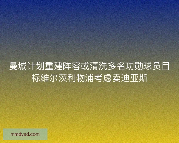 曼城计划重建阵容或清洗多名功勋球员目标维尔茨利物浦考虑卖迪亚斯