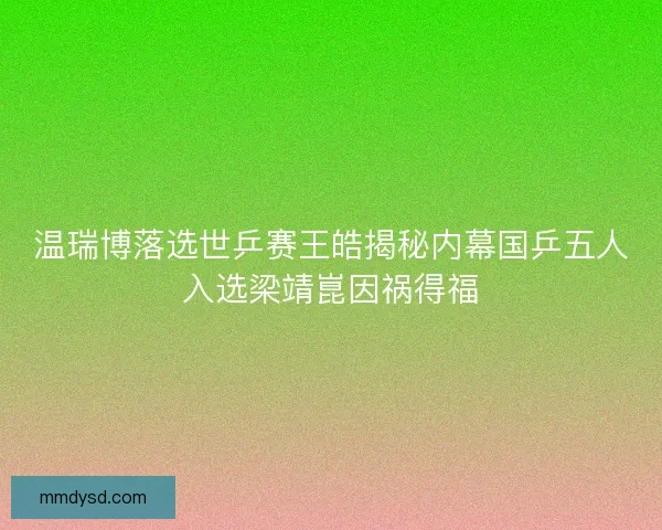 温瑞博落选世乒赛王皓揭秘内幕国乒五人入选梁靖崑因祸得福