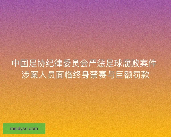 中国足协纪律委员会严惩足球腐败案件 涉案人员面临终身禁赛与巨额罚款